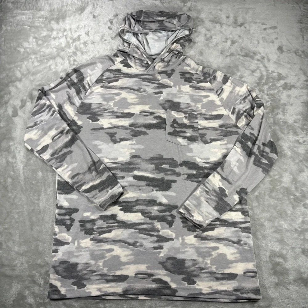 Huk Mens Grey Camo Long Sleeve Hoodie Fishing Shirt H1200460 Medium